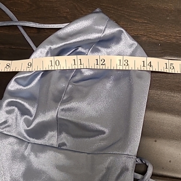 Nwt Lulu's Medium Dusty Blue Satin Lace-Up Mermaid Formal Maxi Dress - Picture 15 of 16